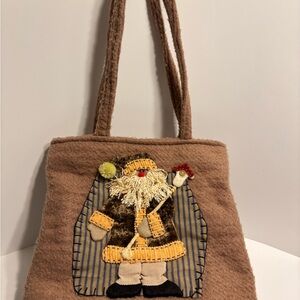 Brown Brushed Felt Santa Purse Appliquéd Holiday Boho NWOT Christmas Unbranded